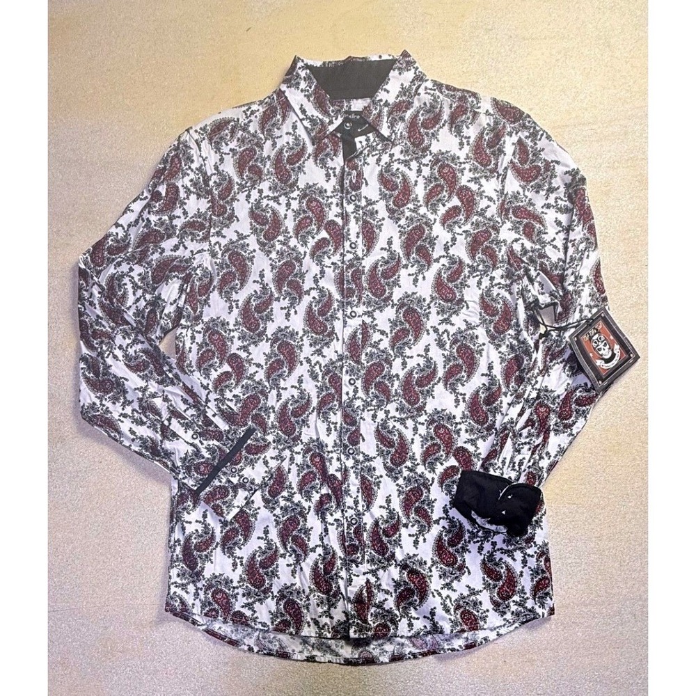 Rock Roll n Soul Mens Paisley Button Down Shirt White Red Medium NWT-2414